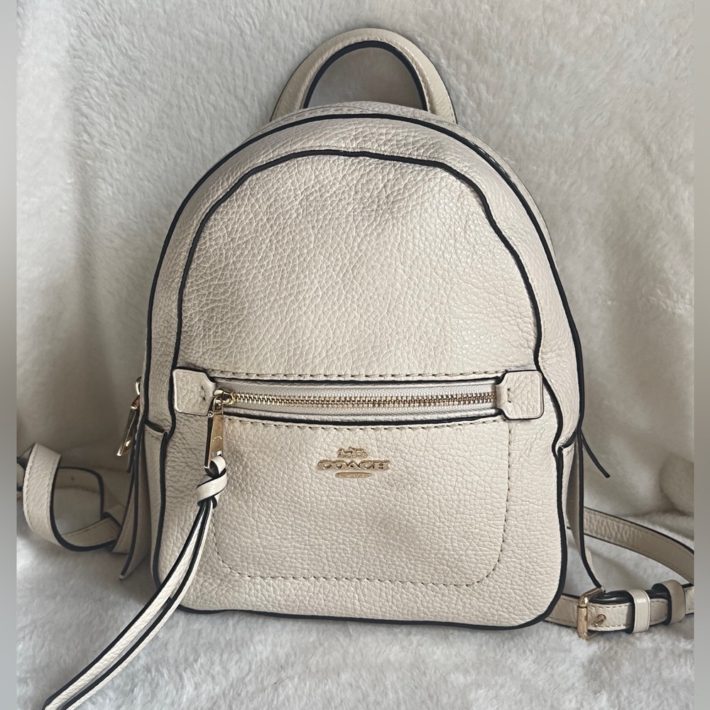Coach Andi Mini Backback Pebble Leather. White with Black Trim.